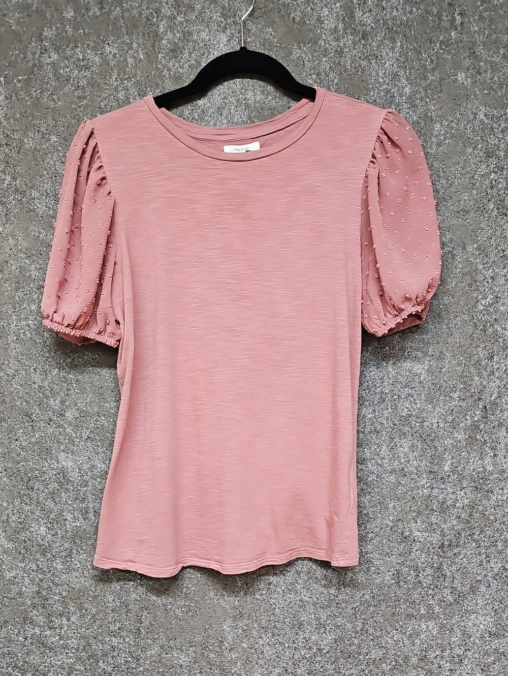 Maurices Knit Tee Swiss Dot Puff Sleeves, Dusty Rose, Size Small